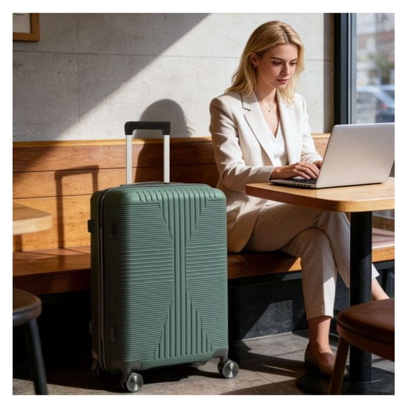 Dark Green 28 Inch Suitcase PP Trolley Luggage Non-TSA Lock Spinner Wheels