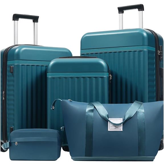 Dark Green 5-Piece ABS Hardside Luggage Set with TSA Lock, Expandable Suitcases, Spinner Wheels, Travel Bags
