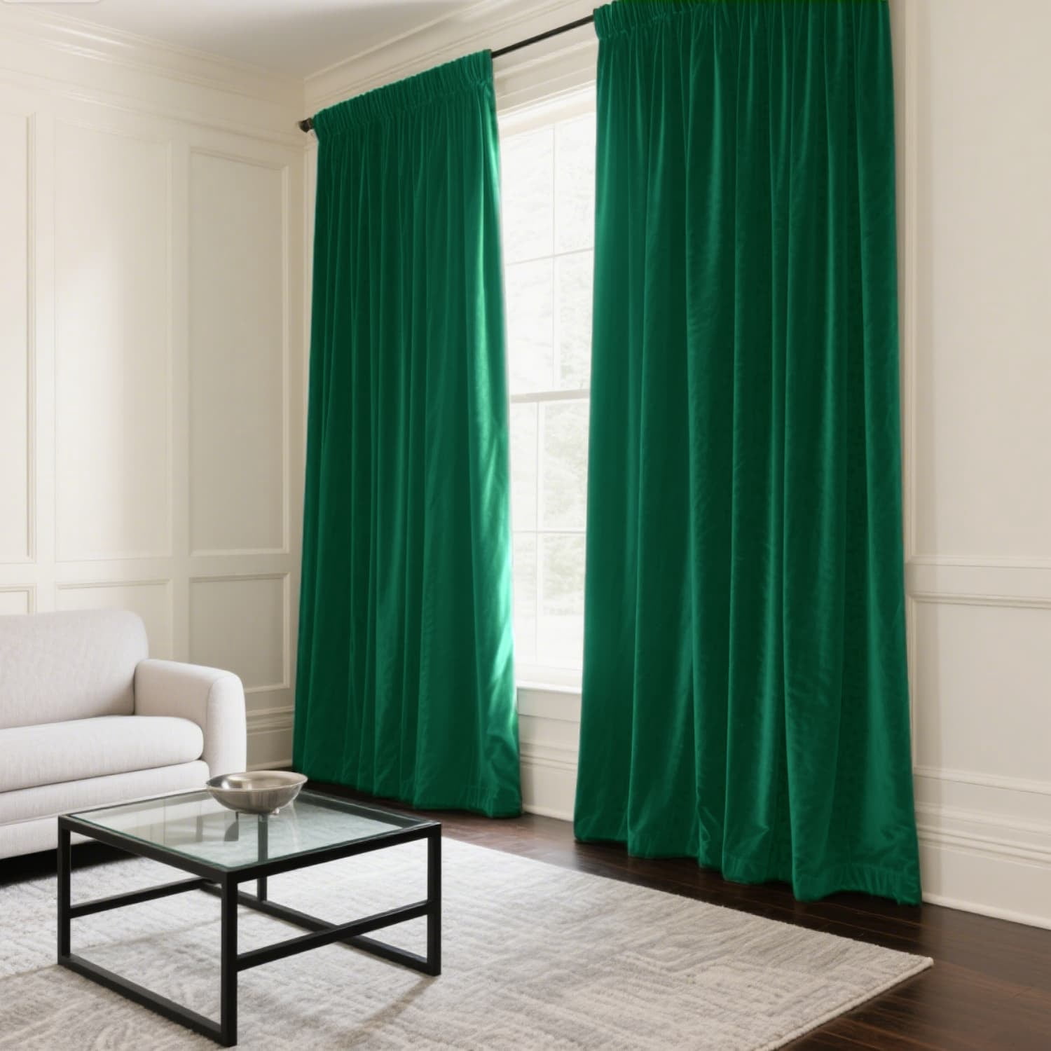 Dark Green 52 X 96 Velvet Curtains for Bedroom & Living Room, Thermal Insulated Light Filtering Drapes, Noise Reducing Rod Pocket Window Treatments, 2 Panels