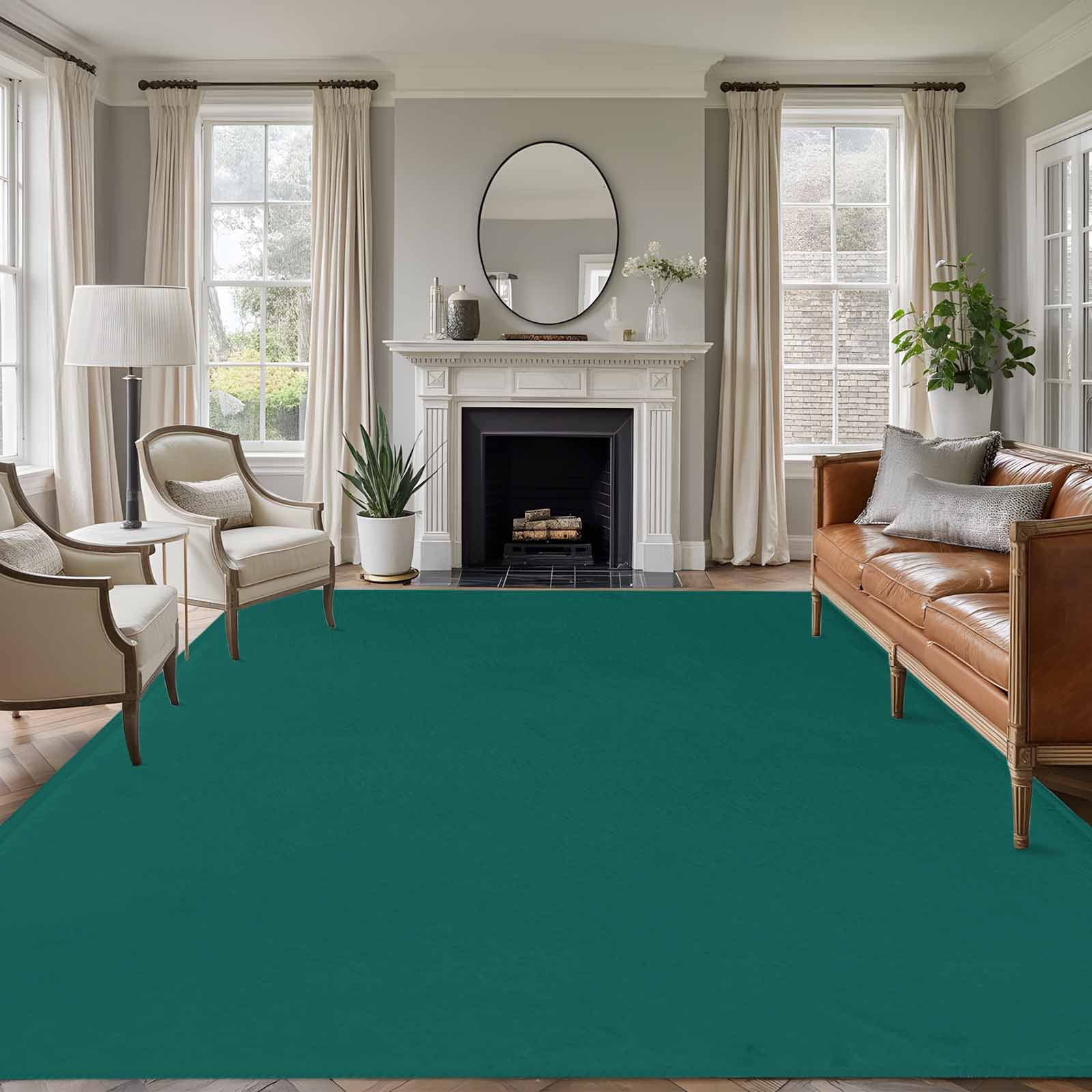 Dark Green 6x9 Area Rugs, Farmhouse Solid Green Color Modern Art Non-Skid Rubber Backing Large Rectangle Rugs - Living Room Bedroom Home Office, Indoor Floor Mat Carpets Washable Rug
