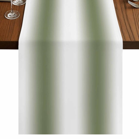Dark Green 70 Inch Table Runner, Modern Gradient Vertical Stripes Geometric Farmhouse Dresser Scarf Cotton & Linen Tablerunner for Dining/Kitchen Island/Holiday Party Décor 13" x 70"
