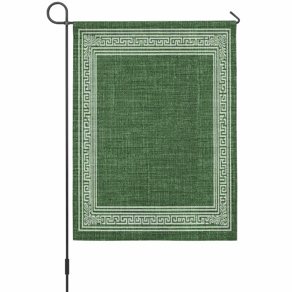 Dark Green Abstract Art House Flags For Outdoor, Vintage Linen Greek Key Geometric Small Double Side Yard Flags Weather Proof House Decor for Lawn Outside Holiday 28 x 40 Inches