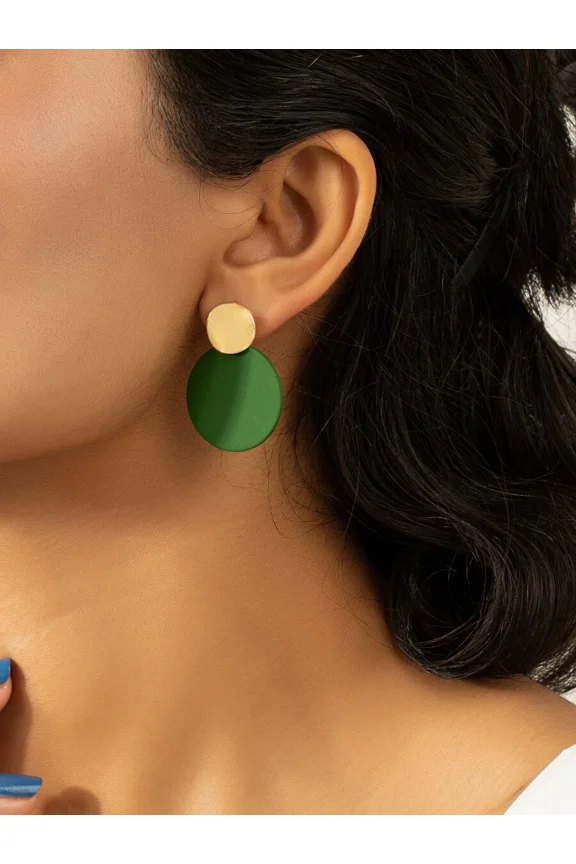 Dark Green And Goldtone Two-Tone Round Drop Earrings For Women