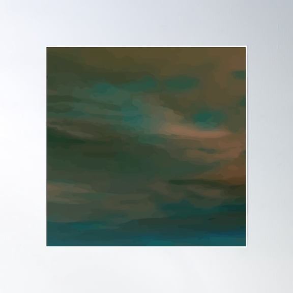 Dark Green And Orange Night Sky Clouds Abstract Design Poster Wall Art, Modern Wall Decor, 24x24 UNFRAMED