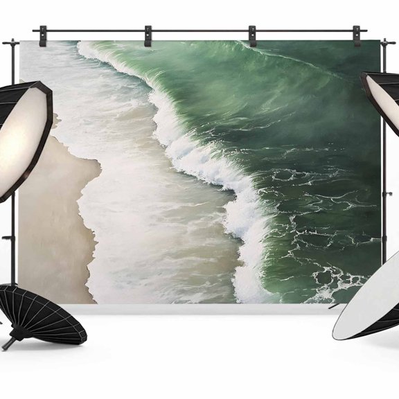 Dark Green Backdrop for Photography, Ocean Wave Beach Scenery Modern Art Photo Backdrop Portrait Background Party Banner Photo Backgrounds for Studio Booth Props, 7x5ft