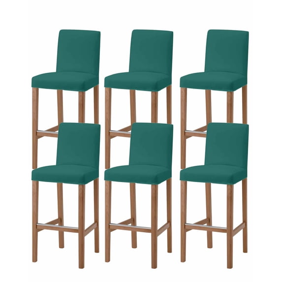 Dark Green Bar Stool Covers Set of 6, Modern Pure Dark Green Stretch Washable Bar Chair Covers with Backs, Removable Pub Counter Height Chair Cover for Kitchen Dining Room Cafe
