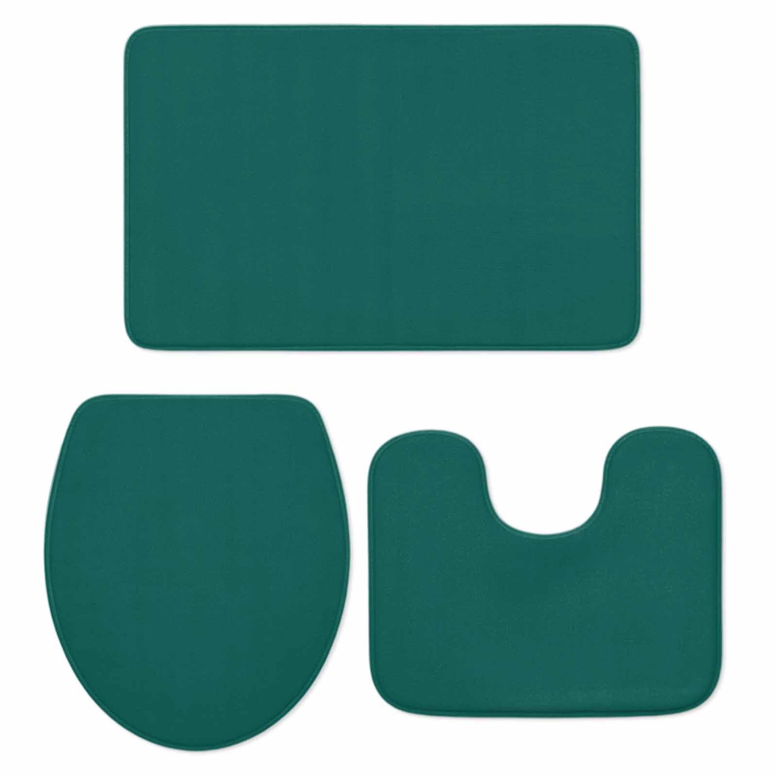 Dark Green Bath Mat 3 Piece Bathroom Rug Set, Modern Pure Dark Green Non Slip Bath Rug Contour Mat and Toilet Lid Cover, Absorbent Shower Mats Soft Bath Rugs and Mats Sets