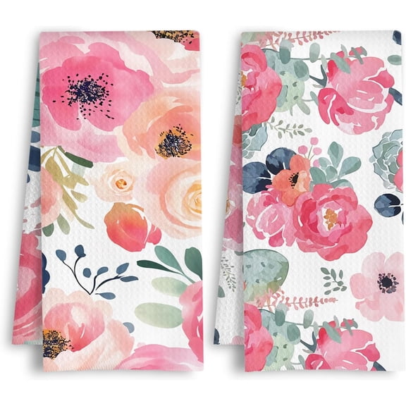 Dark Green and Black Boho Floral Kitchen Towels Abstract Mid Century Modern Flower Botanical Dish Tea Hand Towels for Kitchen Bathroom Decor, 16x24 Inch Set of 2