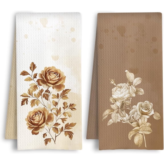 Dark Green and Black Boho Floral Kitchen Towels Abstract Mid Century Modern Flower Botanical Dish Tea Hand Towels for Kitchen Bathroom Decor, 16x24 Inch Set of 2