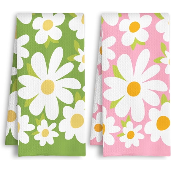 Dark Green and Black Boho Floral Kitchen Towels Abstract Mid Century Modern Flower Botanical Dish Tea Hand Towels for Kitchen Bathroom Decor, 16x24 Inch Set of 2