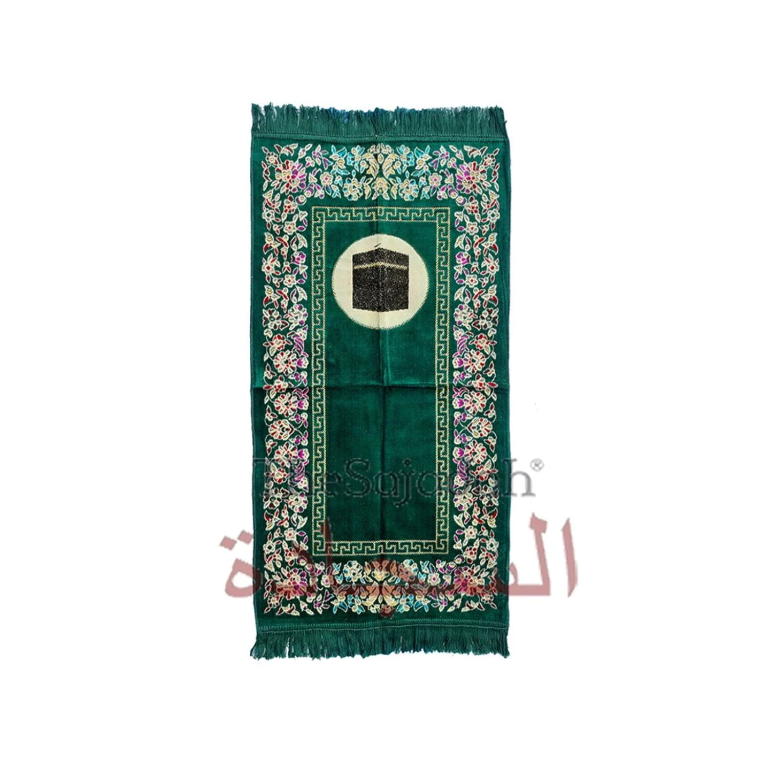Dark Green Black Kabah Flower Glitter Ribbon Small Prayer Rug