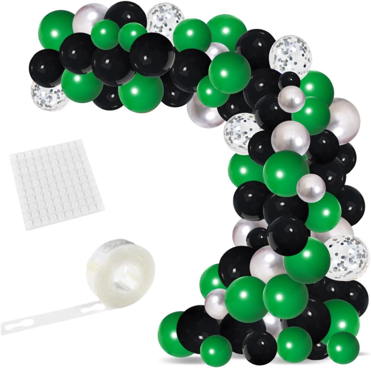 Dark Green Black Silver Balloon Garland Arch - Dark Green Black Balloons Green Silver Balloons Footaball Balloons for Birthday Baby Shower 2025 Graduation Retirement Football Party Decorations