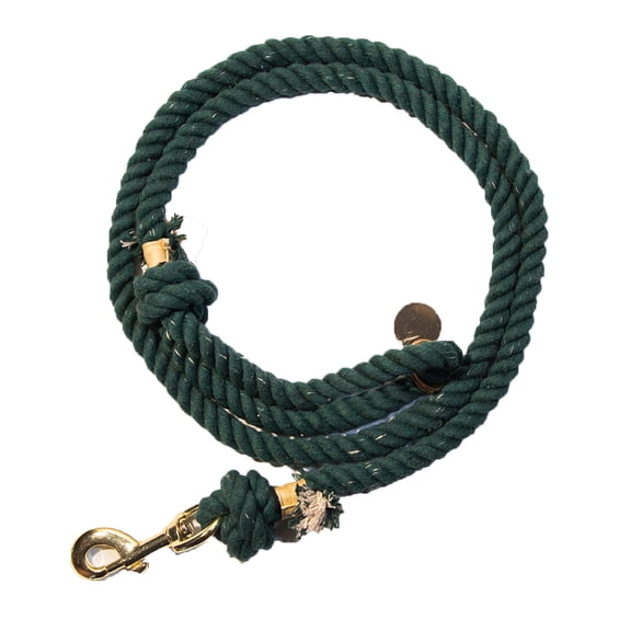 Glow Pups Boho Chic Style Rope Leashes 5 Foot Caribbean Cotton Rope Boho Chic Dog Standard Leash, Dark Green