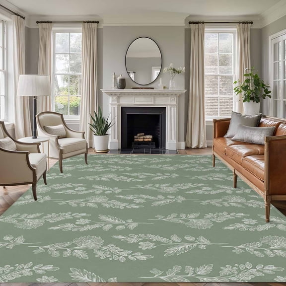 Dark Green Botanical Area Rug 6x9 Washable Rug Non Slip Pastoral Elegant Spring Floral Large Area Rug Soft Stainresistant Indoor Floor Carpet for Living Room Bedroom Home Office Dining Room Nursery