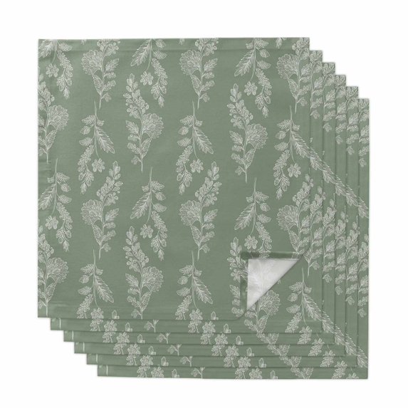 Dark Green Botanical Cloth Napkins, Pastoral Elegant Spring Floral Washable and Reusable Dinner Napkins Set of 6, Table Napkin for Kitchen Party Birthday Wedding Hotel Housewarming 20"x20"