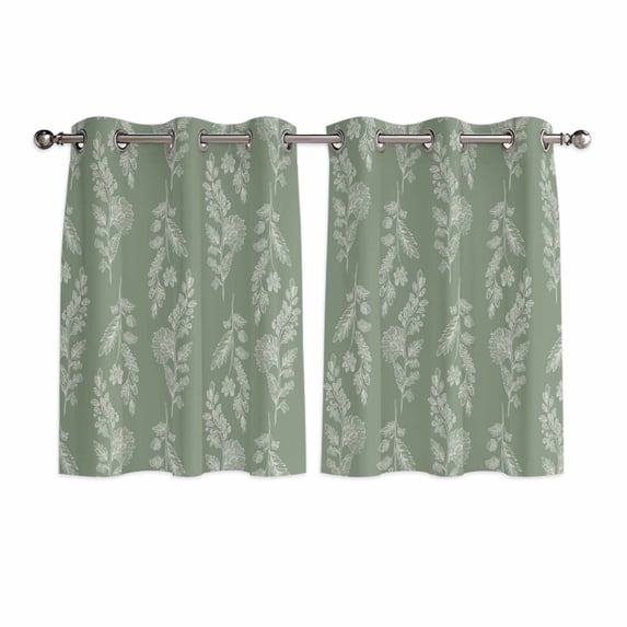 Dark Green Botanical Kitchen Curtains Window Panels, Pastoral Elegant Spring Floral Insulated Window Treatment Curtain, Grommet Curtains for Bedroom/Living Room/Bathroom, 2 Piece 42"Wx54"L