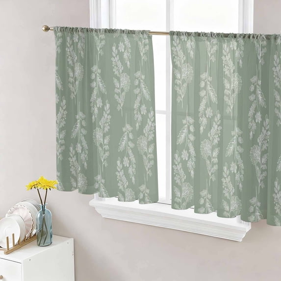 Dark Green Botanical Sheer Curtains 54 Inch Length 2 Panels Set Window Treatments, Pastoral Elegant Spring Floral Rod Pocket Semi Curtains for Living Room/Bedroom/Kitchen Décor, 104"W x 54"L