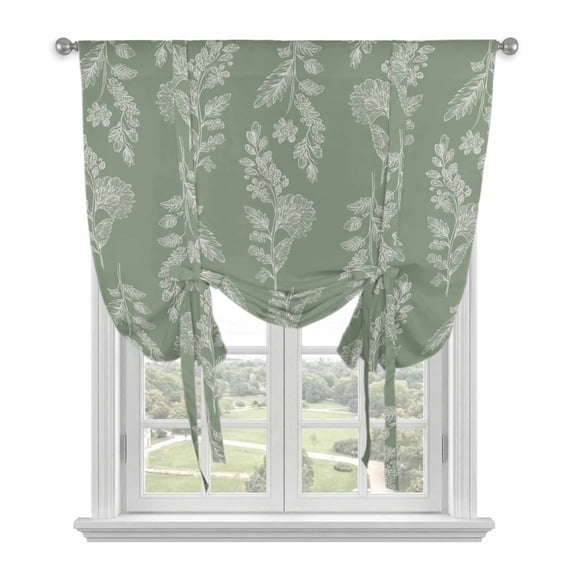 Dark Green Botanical Tie Up Curtains 45 Inches Long, Kitchen Window Curtains Over Sink, Pastoral Elegant Spring Floral Small Window Curtains Shade Balloon Curtains Valances for Bedroom/Cafe 34"x45"
