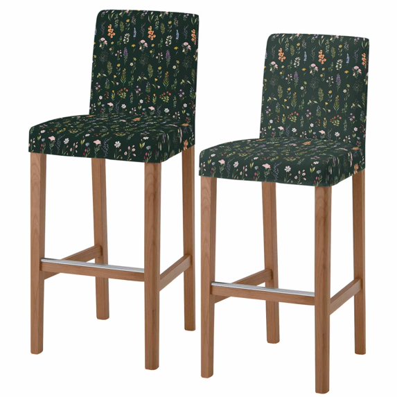 Dark Green Botanical Wildflowers Bar Stool Covers - Stretch Dining Chair Covers Set of 2, Rustic Floral Bar Chair Cover Removable Counter Stool Pub Chairs Slipcovers Protectors for Kitchen/Cafe
