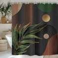 thumbnail image 1 of Dark Green Brown Boho Shower Curtain Mid Century Retro Tropical Leaves Modern Geometric Bathroom Minimalist Arch Sun 72Wx84L Inches Bath Accessories Art Home Decor Fabric 12 Pack Hooks, 1 of 6