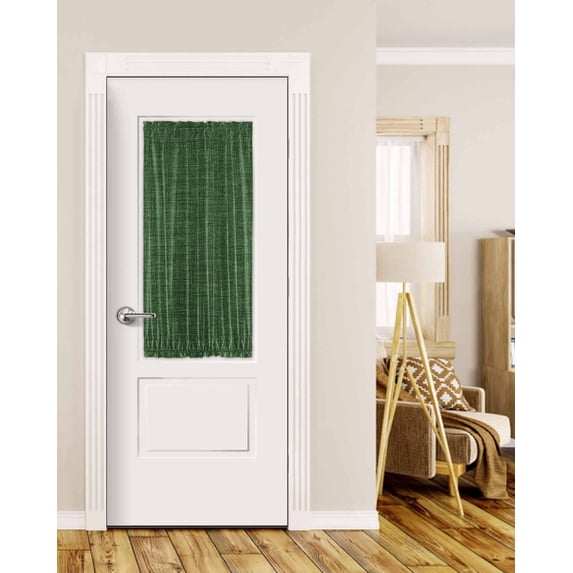 Dark Green Burlap Texture Blackout Door Curtains for French, Glass,Front, Back, Patio Door, Farmhouse Vintage Green Thermal Insulated Rod Pocket Window Curtain Drapes With Tiebacks 25"x40"