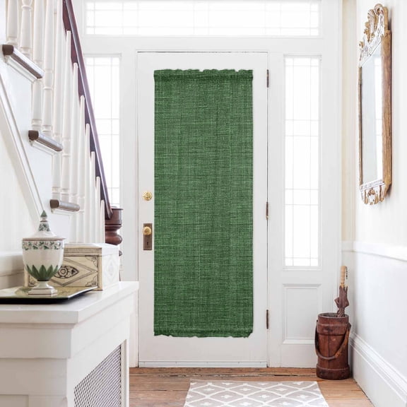 Dark Green Burlap Texture Door Curtains for Door Window, French Sidelight Front Back Door Curtains With Tieback, Farmhouse Vintage Green Kitchen Rod Pocket Drapes Panel, 25"x72"