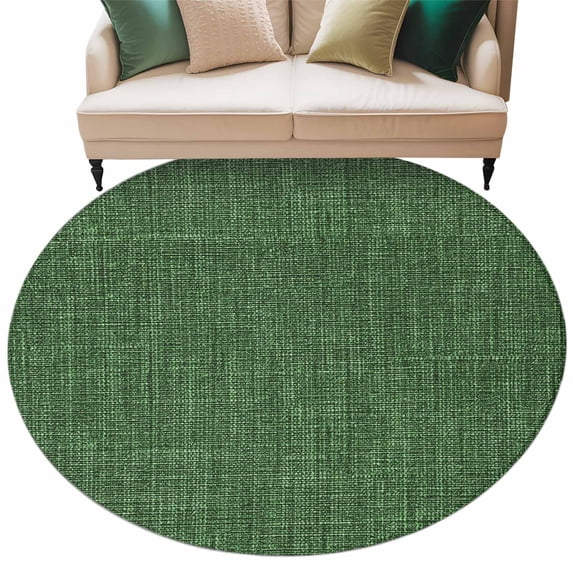 Dark Green Burlap Texture Large Area Rugs for Bedroom Living Room, Soft Non Slip Carpet Bedside Rug, Farmhouse Vintage Green Round Floor Cover Kitchen Accent Rug 6' for Dining Room/Office