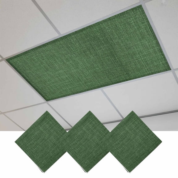 Dark Green Burlap Texture Magnetic Fluorescent Light Covers for Ceiling Lights 2x4Ft, Farmhouse Vintage Green Office Classroom Kitchen Drop Ceiling Light Covers Lighting Filters Shade Panel 3 Packs