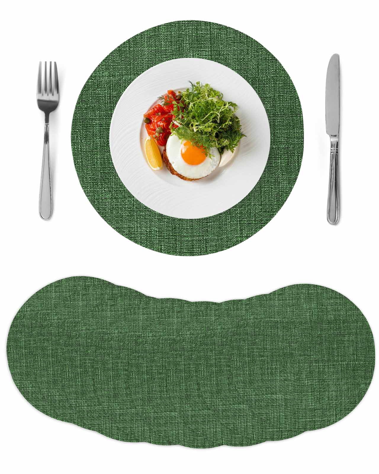 Dark Green Burlap Texture Round 13 Inch Placemats Set of 8, Farmhouse ...