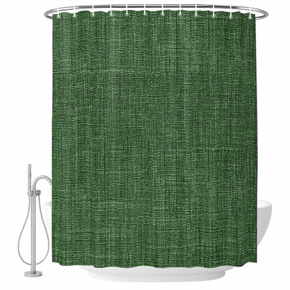Dark Green Burlap Texture Shower Curtain, Waterproof Shower Curtains for Bathroom, Farmhouse Vintage Green Washable Fabric Bathtub Curtain Set Bath Decor with 12 Hooks 48"x72"