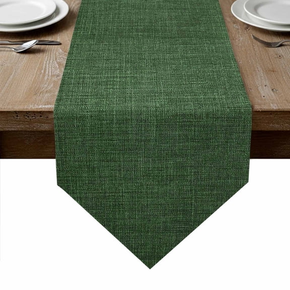 Dark Green Burlap Texture Table Runner Linen Burlap Table Runner 36 Inches Small Farmhouse Vintage Green Dresser Scarves for Kitchen Island Coffee Dining Room Party Wedding Holiday Decoration 13"x36"