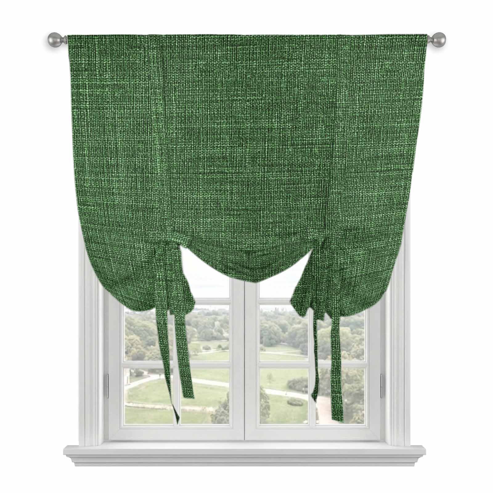 Green Window Rags Dark Green Burlap Texture Tie Up Curtains for Windows, Adjustable Rod ...