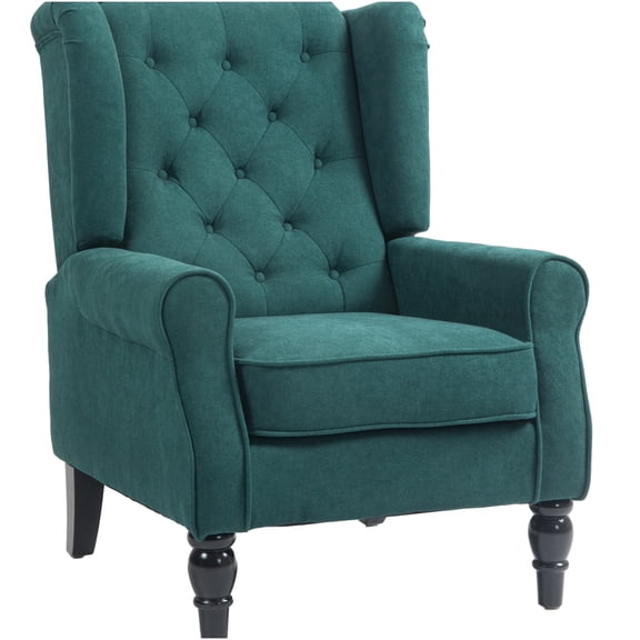 Dark Green Button Tufted Wingback Accent Chair with Padded Armrests and Thick Cushioned Seat
