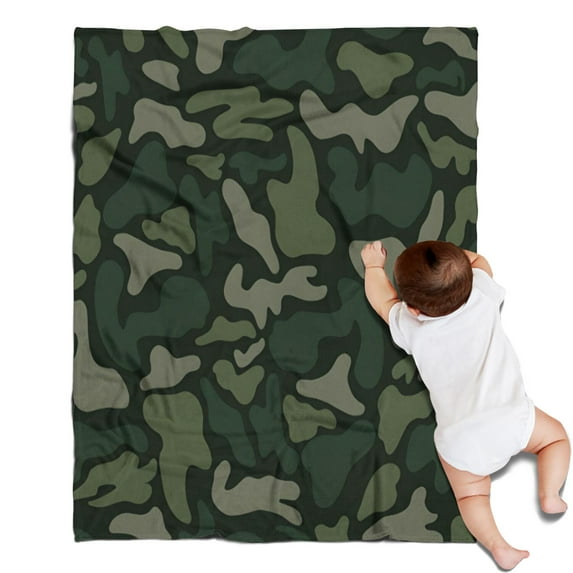 Dark Green Camo Classic Shapes Pattern Blanket,Comfortable Soft Flannel Throw Blanket,All Season,Warm Lightweight Blankets for Sofa Bed Couch Living Room Chair,30"x40"