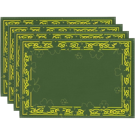 Dark Green Celtic Patterns Shamrocks St. Patrick's Day Placemats Set of 4, 12x18 Inch Spring Table Mats for Party Kitchen Dining Decoration