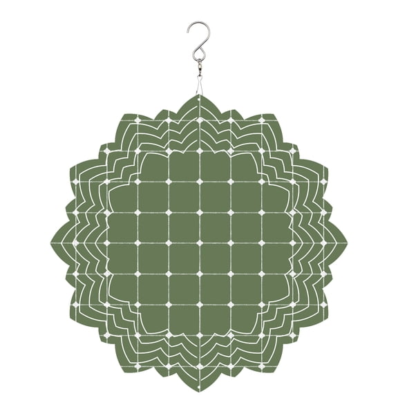Dark Green Checkered Wind Spinner for Garden Yard 8In, Modern Minimalist Geometric Grid Lines Plaid 3D Stainless Steel Kinetic Hanging Wind Spinners Rustproof Outdoor Decor for Lawn Patio Home