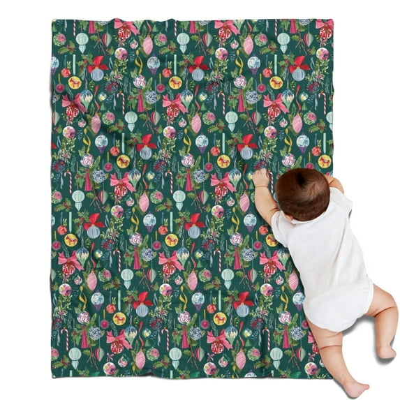 Dark Green Christmas Ornament Pattern Blanket,Comfortable Soft Flannel Throw Blanket,All Season,Warm Lightweight Blankets for Sofa Bed Couch Living Room Chair,30"x40"