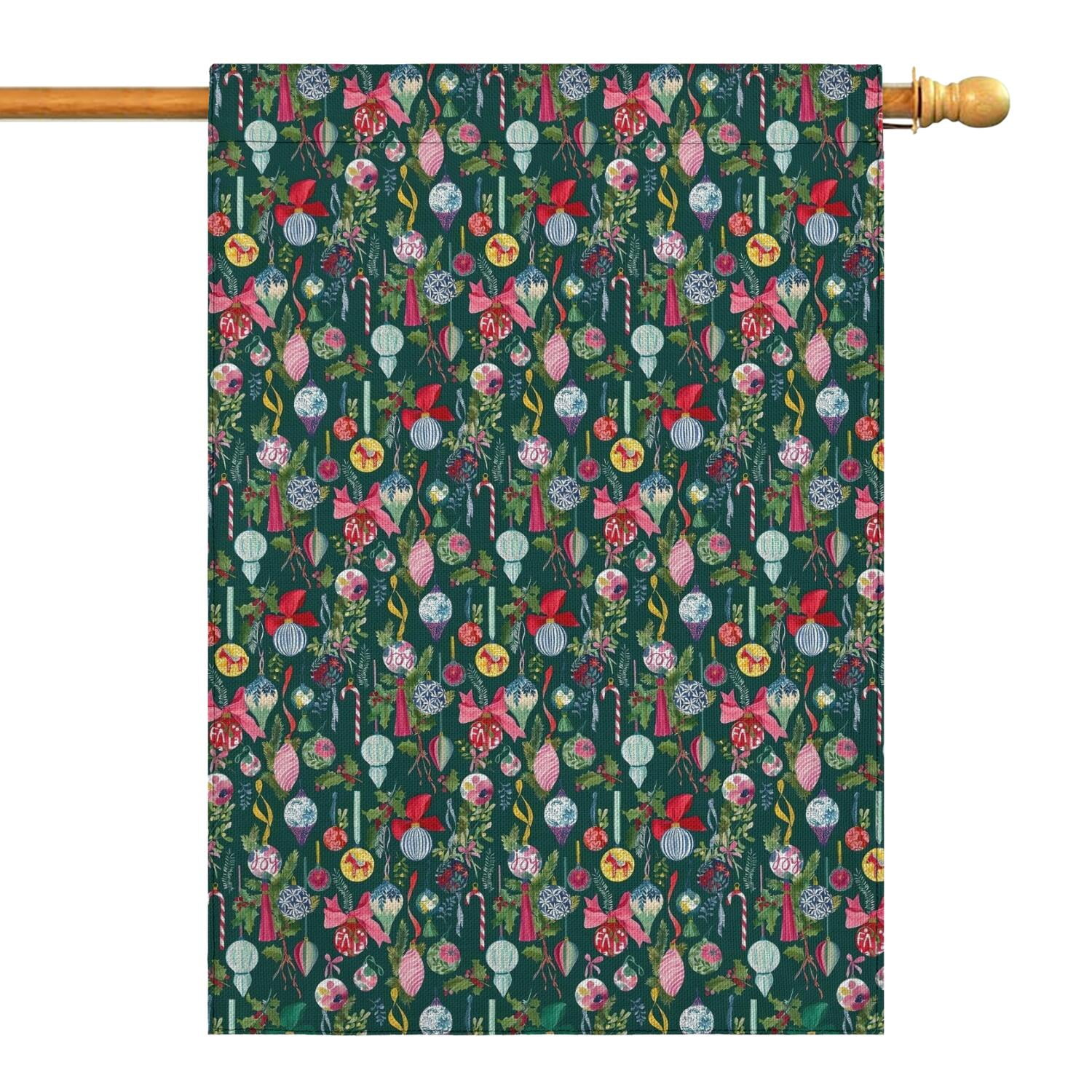 Dark Green Christmas Ornament Pattern Fall Garden Flags 28"x40" Double ...