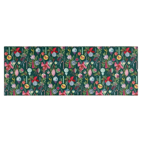 Dark Green Christmas Ornament Pattern Kitchen Rug Mat,Kitchen Runner Rugs Non Skid Washable,Decorative Kitchen Floor Mats for Kitchen,Sink,Laundry,17"X47"