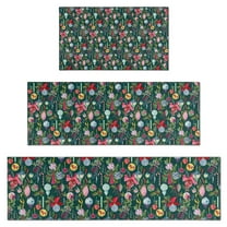 Dark Green Christmas Ornament Pattern Kitchen Rugs Sets Of 3,Kitchen Runner Rugs Non Skid Washable,Decorative Kitchen Floor Mats for Kitchen,Sink,Laundry,17"x30"  17"x47"   17"x59"