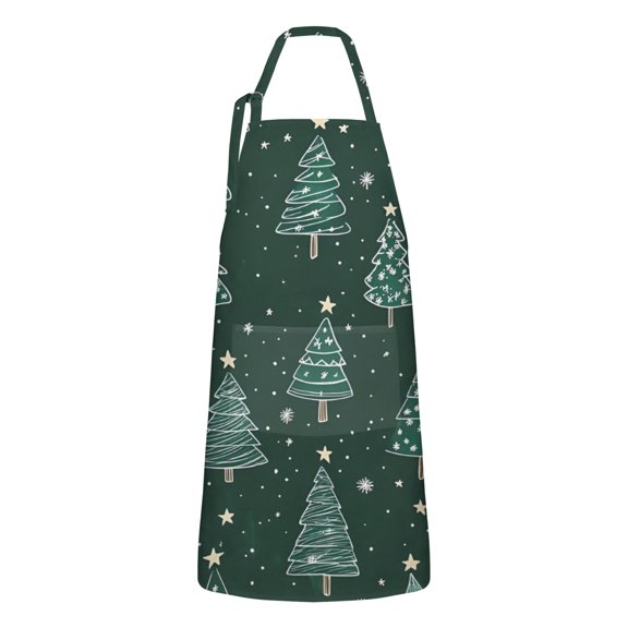 Dark Green Christmas Tree Apron-Garden Aprons for Women with Pockets-Cotton Linen Waterproof Kitchen Cooking Gardening Aprons Adjustable for Kitchen,Cooking,BBQ and Salon 32"x27"