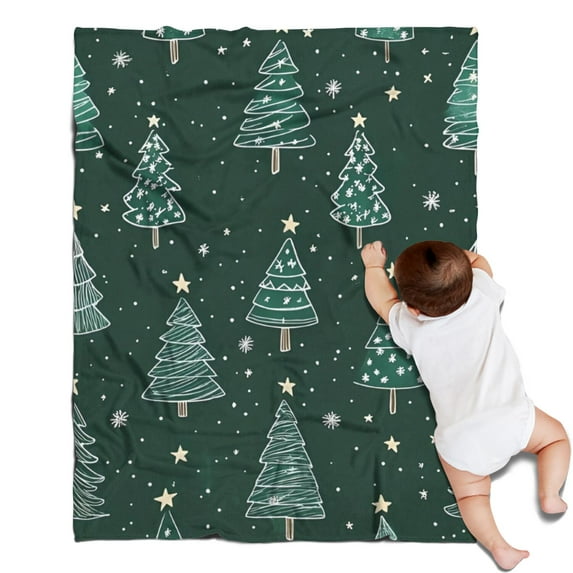 Dark Green Christmas Tree Pattern Blanket,Comfortable Soft Flannel Throw Blanket,All Season,Warm Lightweight Blankets for Sofa Bed Couch Living Room Chair,30"x40"