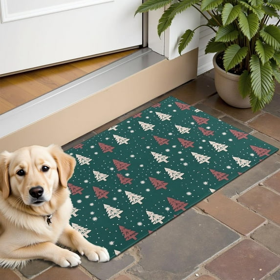 Dark Green Christmas Tree Pattern Door Rugs,Washable Non Slip Door Mats Indoor,Decorative Door Mats,Entry Mat Indoor for Entrance,Bedroom,Kitchen,Bathroom,16"x24"