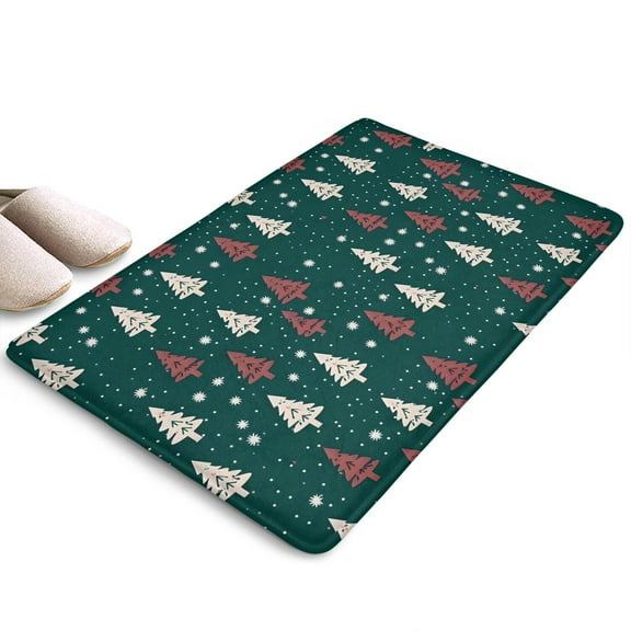 Dark Green Christmas Tree Pattern Flannel Non Slip Door Rugs,Washable Door Mats Indoor,Decorative Door Mats,Dirt-Resistant and Absorbent Doormat for Entrance,Bedroom,Kitchen,Bathroom,23.5"x16"
