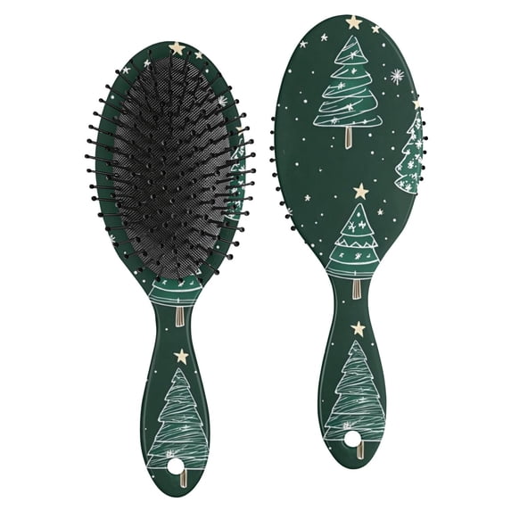 Dark Green Christmas Tree Pattern Hair Brush,Girls Detangling Hair Brush,Glide Through Tangles with Ease for Wet & Dry Hair,8.8"X2.8"
