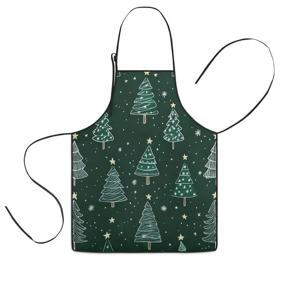 Dark Green Christmas Tree Pattern Kids Aprons for Girls and Boys,Adjustable Neck Strap Toddler Aprons for Kids Cooking Baking