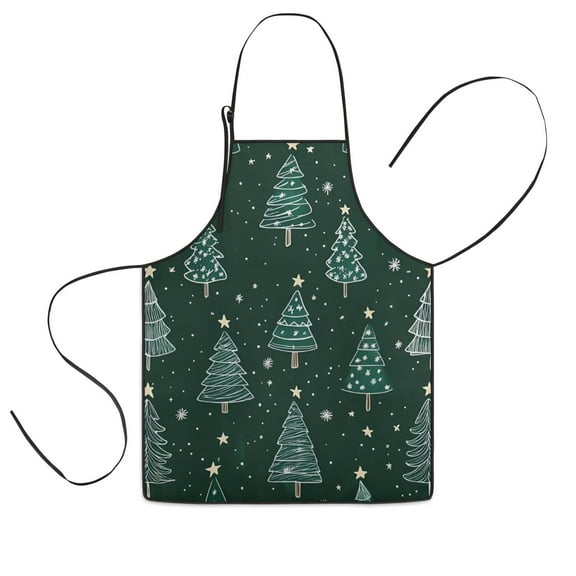 Dark Green Christmas Tree Pattern Kids Aprons for Girls and Boys,Adjustable Neck Strap Toddler Aprons for Kids Cooking Baking