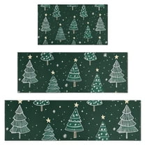 Dark Green Christmas Tree Pattern Kitchen Rugs Sets Of 3,Kitchen Runner Rugs Non Skid Washable,Decorative Kitchen Floor Mats for Kitchen,Sink,Laundry,17"x30"  17"x47"   17"x59"