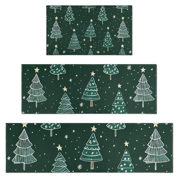 Dark Green Christmas Tree Pattern Kitchen Rugs Sets Of 3,Kitchen Runner Rugs Non Skid Washable,Decorative Kitchen Floor Mats for Kitchen,Sink,Laundry,17"x30"+ 17"x47" + 17"x59"