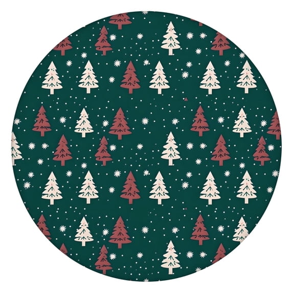 Dark Green Christmas Tree Pattern Round Fitted Tablecloth with Elastic Edge,Dining Table Cover Waterproof,Outdoor Round Tablecloth for Camping,Dining,Indoor and Outdoor